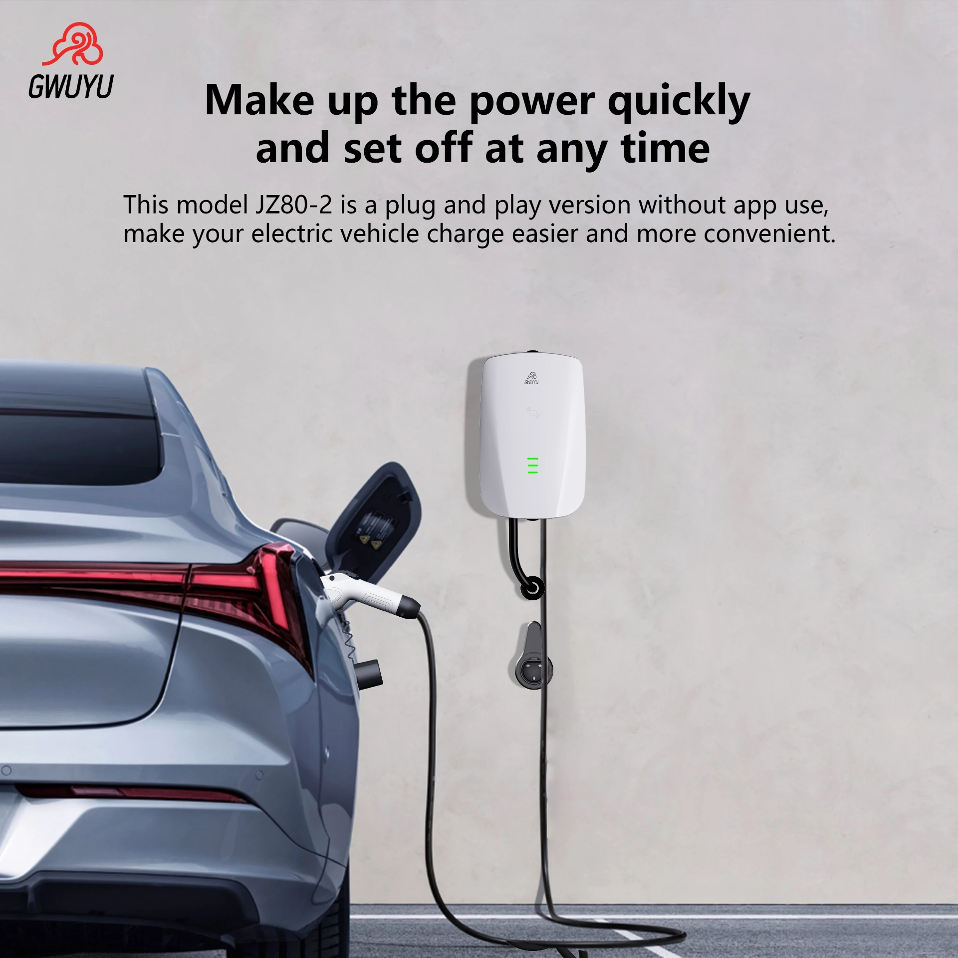 GWUYU GBT شاحن EV قياسي 11KW-22KW 3-Phase لمحطة شحن السيارة المنزلية على الحائط مع كابل شحن 5 متر 2