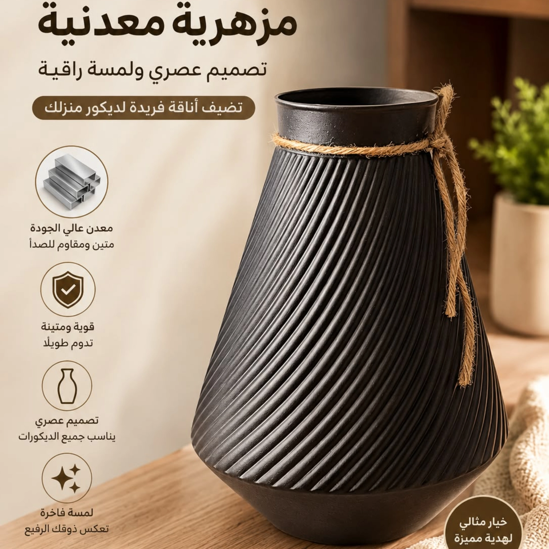 مزهرية معدن اسود 28سم