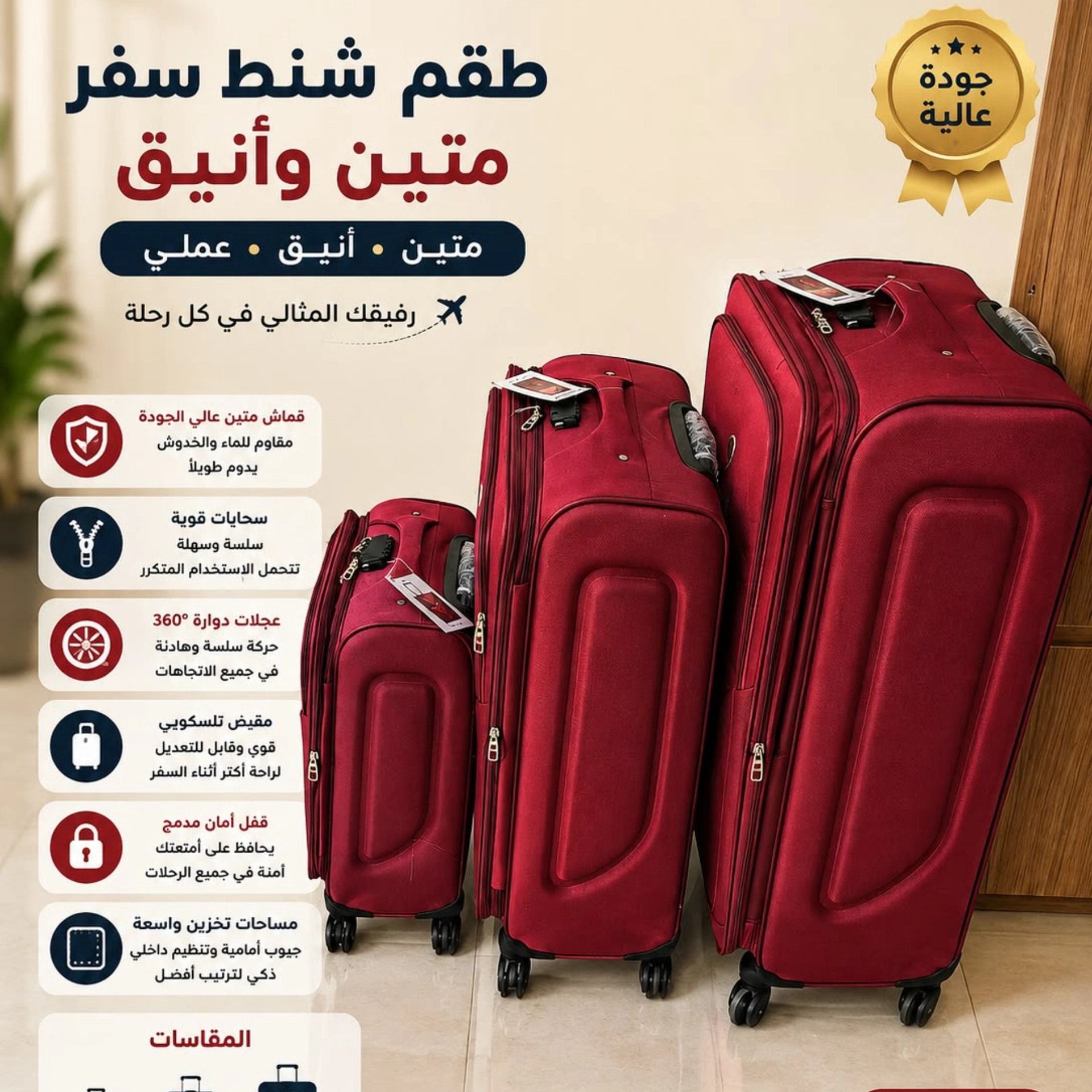 حقائب سفر كتان 3 قطع 