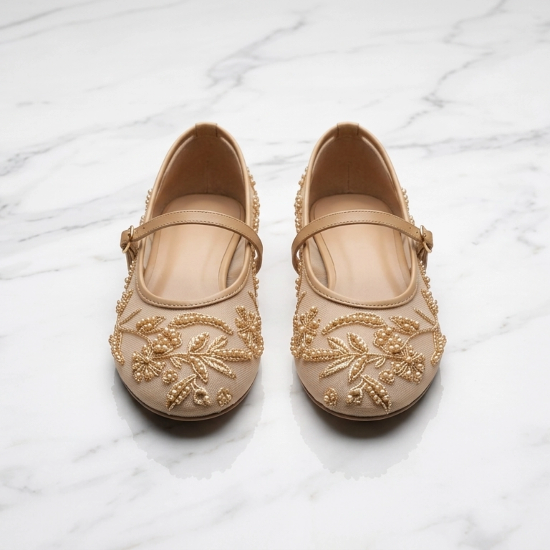 Mesh Beaded Mary Jane Flats