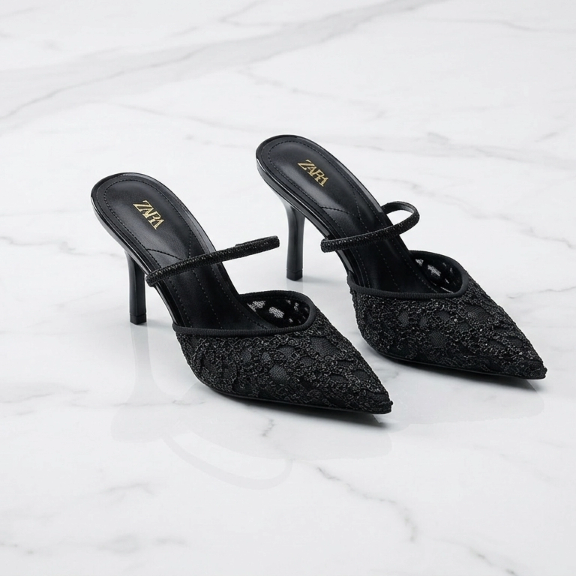 Zara Lace Pointed-Toe Heeled Mules
