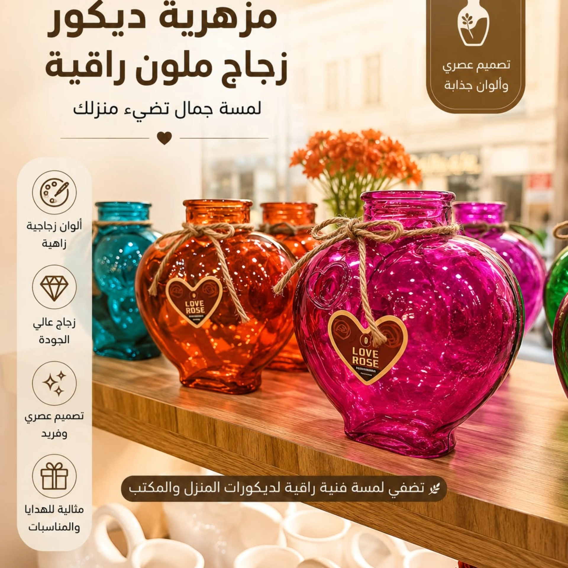فازة زجاج قلب 15سم