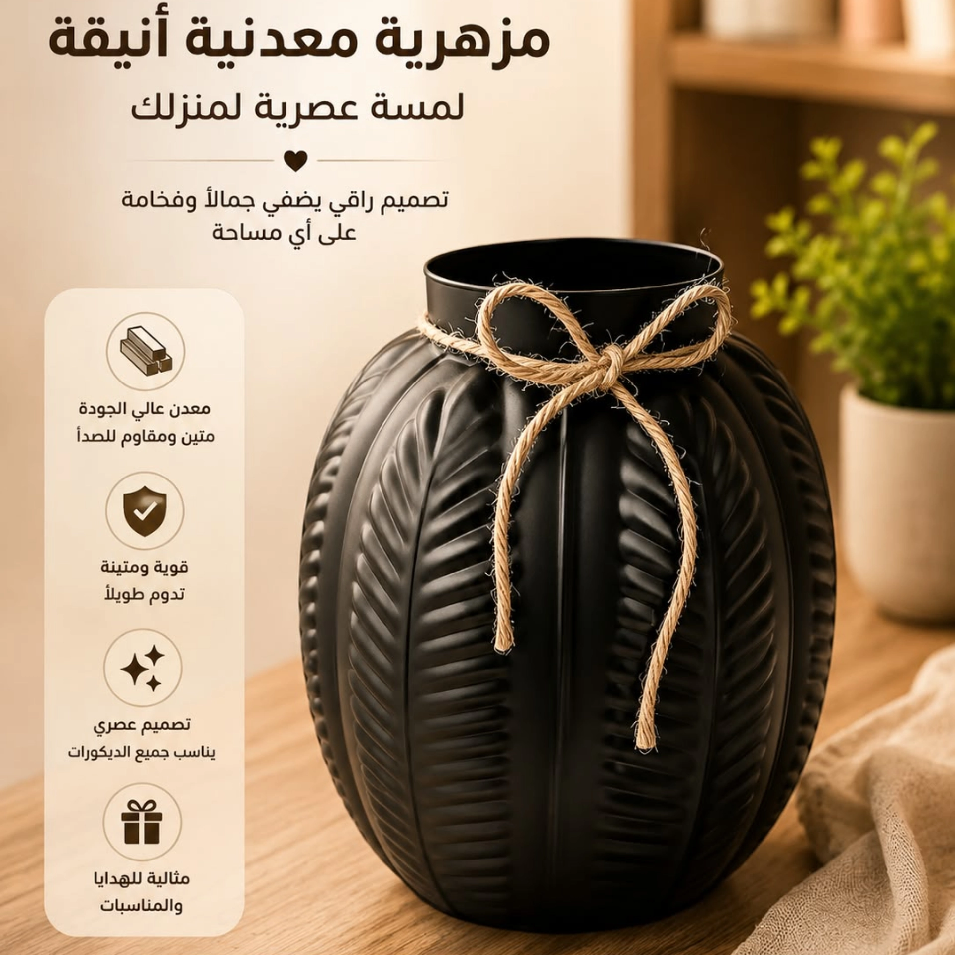 مزهرية معدن اسود 24سم